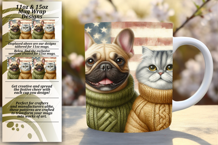 Inspiring 11oz Mug Wrap Png Design , Dog and cat