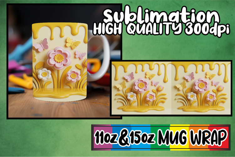 Graceful days sublimation mug wrap, 3D Flowers