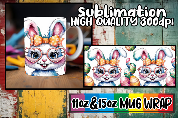 Whimsical mornings 11oz 15oz sublimation wrap, Easter Bunny