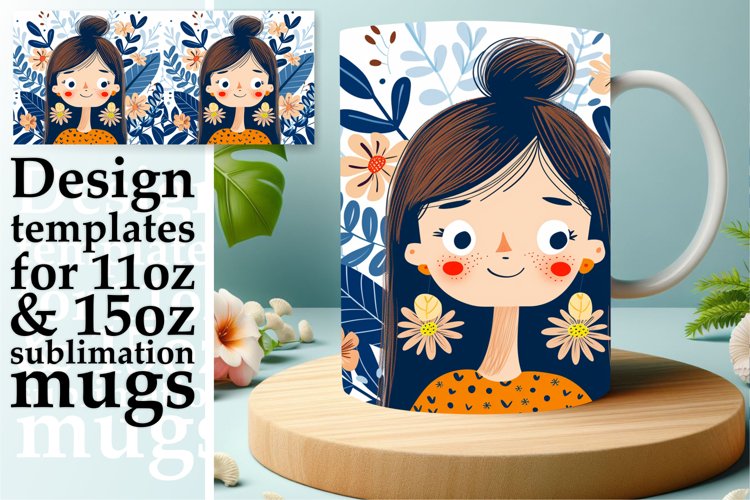 Floral Beauty Portrait Mug Wrap Sublimation 11oz/15oz example image 1