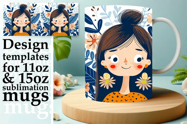 Floral Beauty Portrait Mug Wrap Sublimation 11oz/15oz
