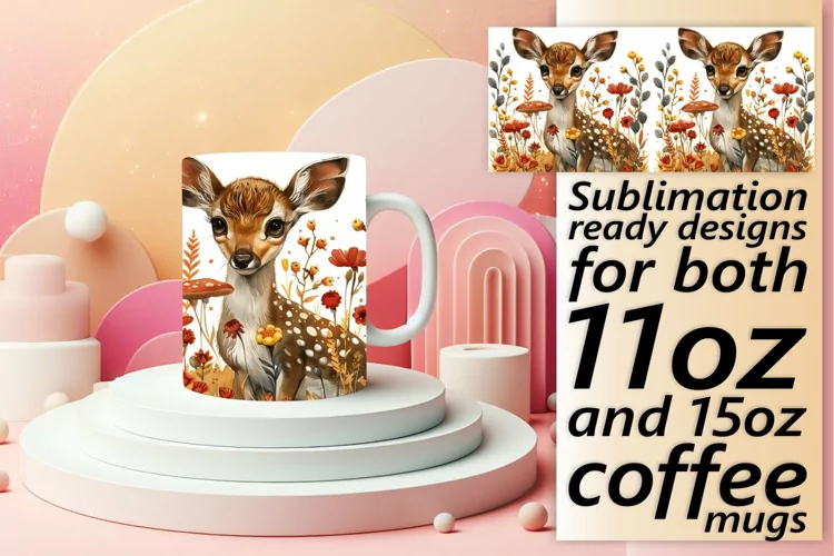 Sublimation Mug Wrap Deer Watercolor Pattern