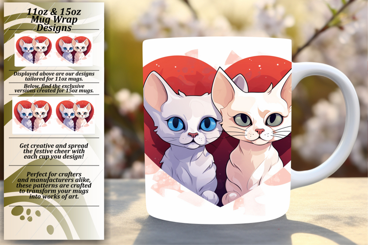Trendy 15oz Mug Wrap Png Design , Cute Cat