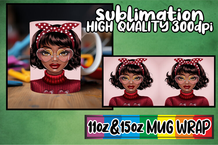 Cozy thoughts 11oz 15oz sublimation wrap, Afro Girl example image 1