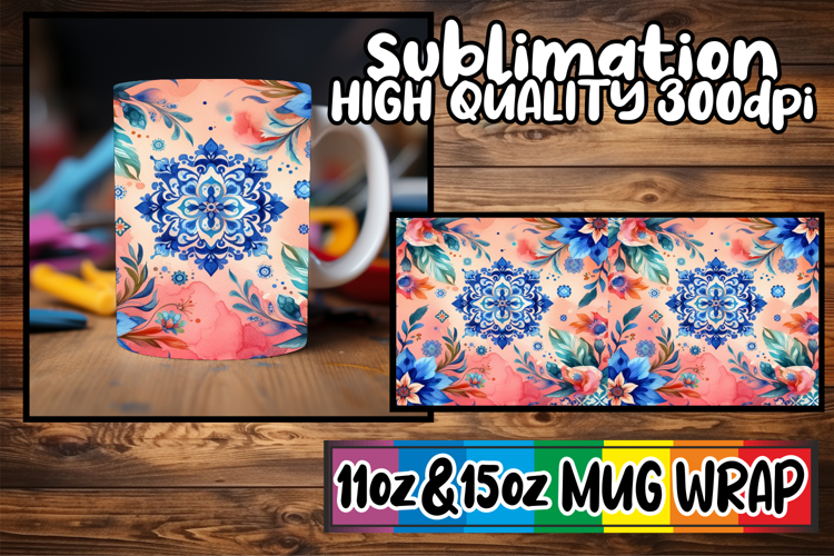 Refreshing spirit 11oz 15oz mug wrap, Watercolor Pattern