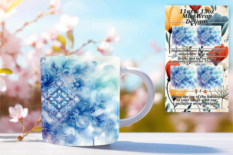 Classy 15oz Mug Wrap Png Design , Watercolor Patter