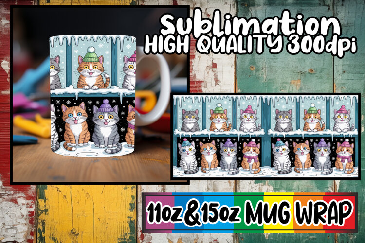 Amazing vibes sublimation 11oz 15oz mug wrap, Funny Cat example image 1