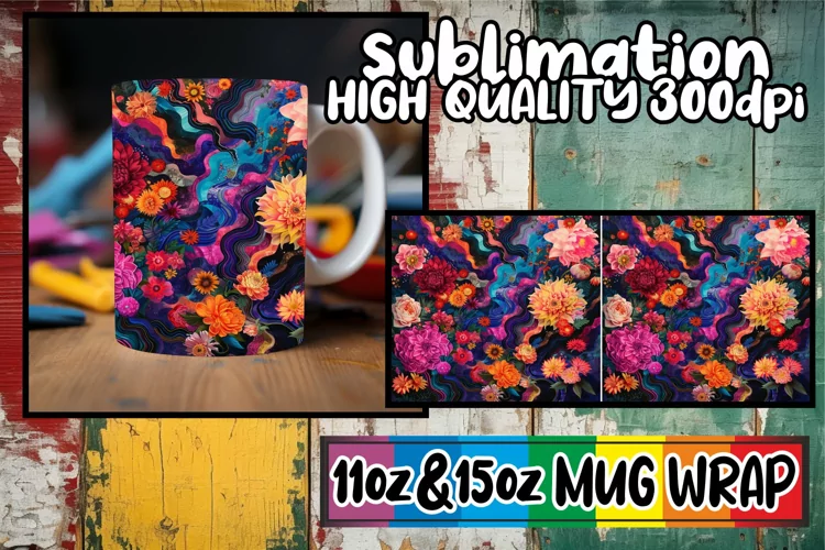 Colorful Blossom Burst Mug Wrap 11oz/15oz