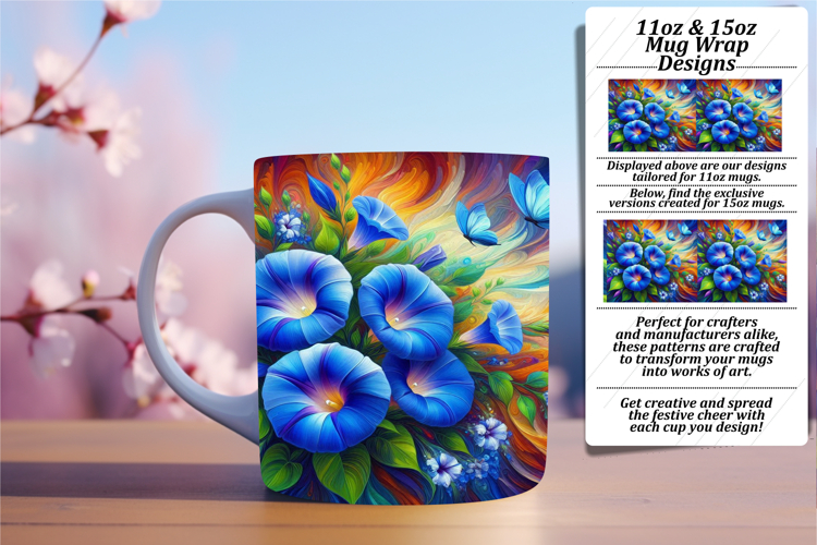 VIBRANT 15oz PNG Mug Wrap Design , Flowers