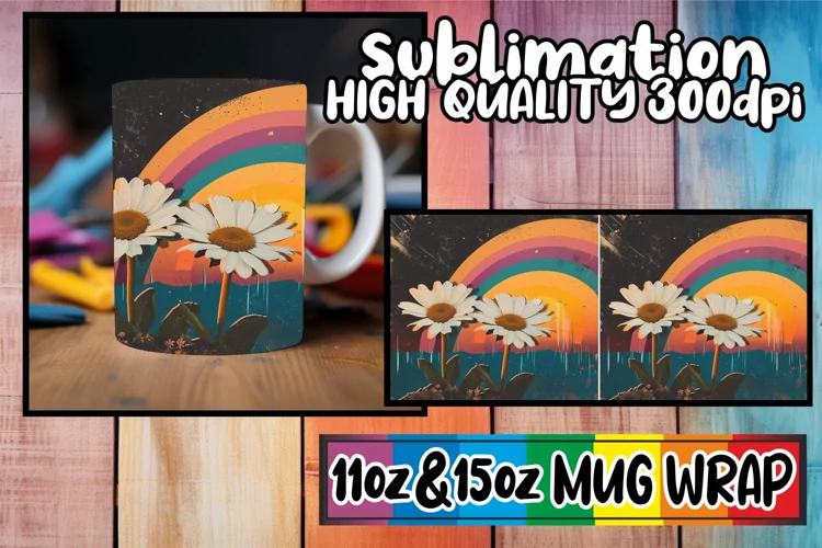 Spring Retro Reverie: Floral Mug Wrap Sublimation