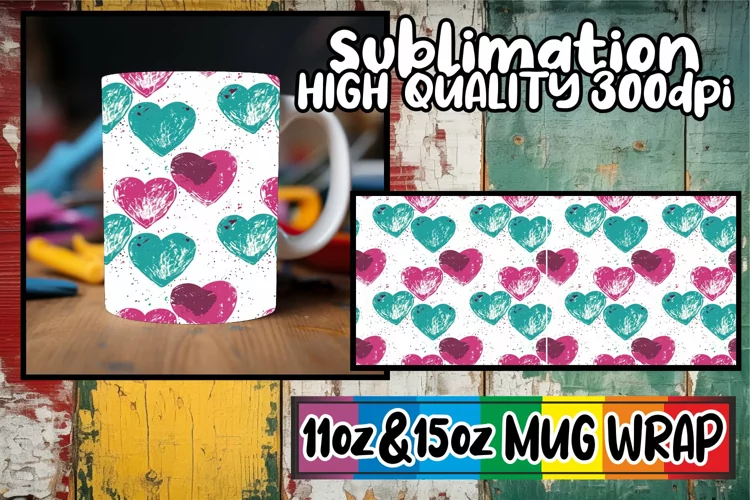 3D Heart Pattern Sublimation Mug Wrap - Love Theme