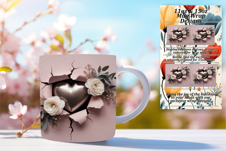 Delightful 15oz Mug Wrap Png Template , 3D Heart