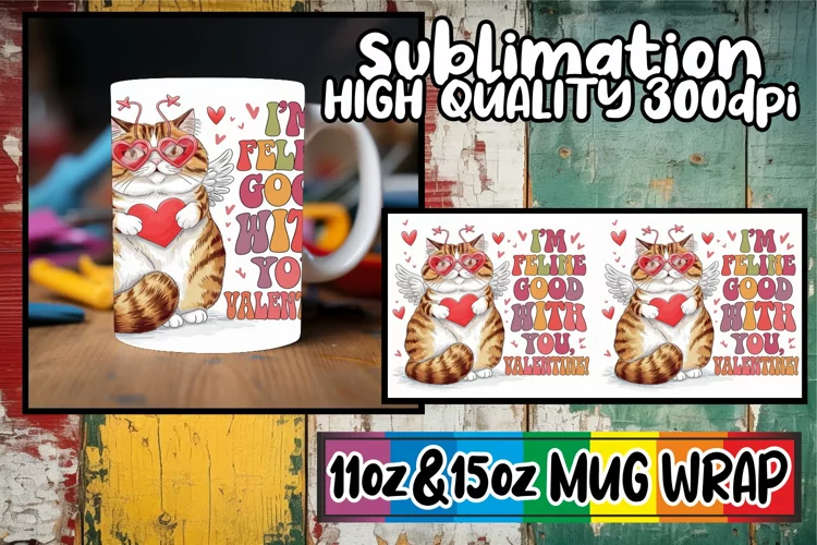 Happy vibes 11oz 15oz sublimation wrap, Valentines Cat