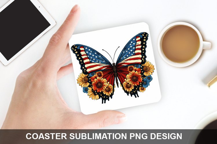4Th Of July Butterfly- Coaster Sublimation Design
