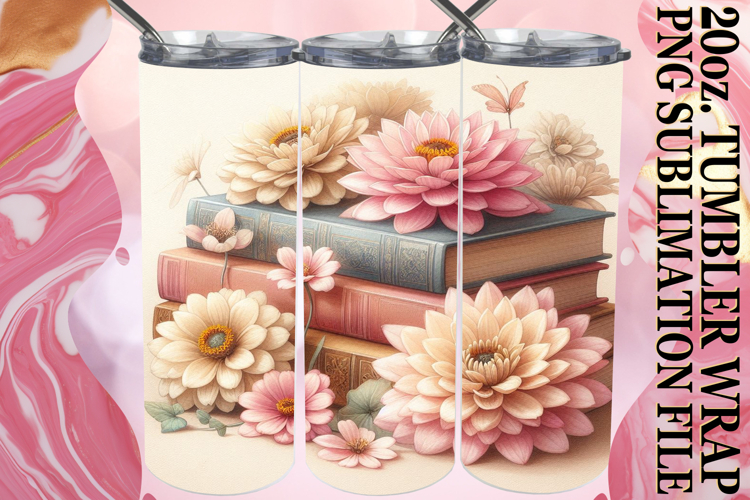 Cheerful days 20oz tumbler wrap, Book and flower