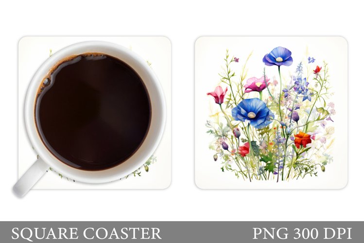 Wildflowers Coaster Sublimation. Flowers Coaster Design example image 1