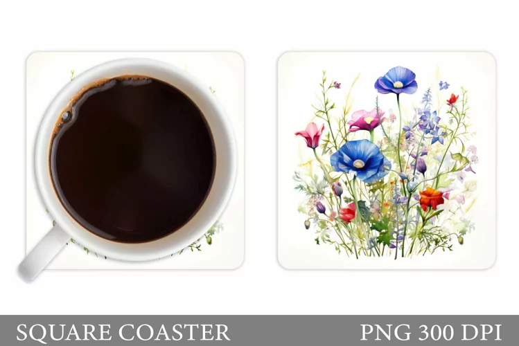 Wildflowers Coaster Sublimation. Flowers Coaster Design