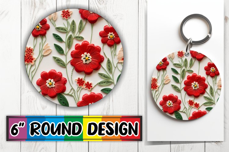 3D Blossom Round Ornament Keychain - Sublimation Art example image 1