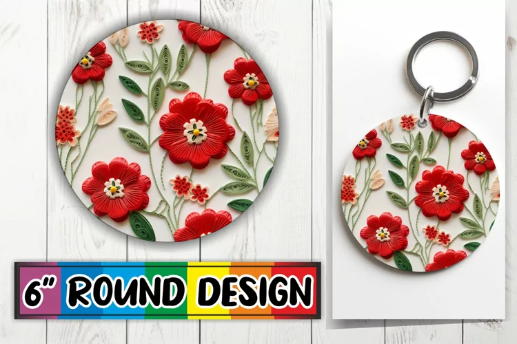 3D Blossom Round Ornament Keychain - Sublimation Art