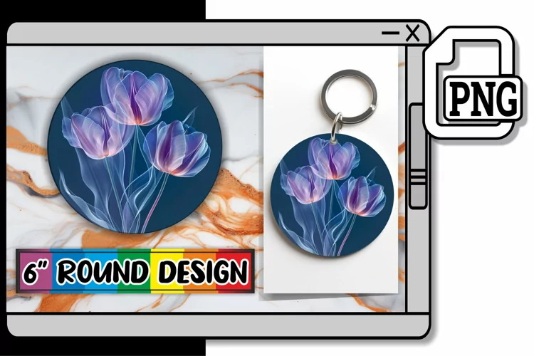 Blossom Brilliance: Sublimation Circle Keychain & Car