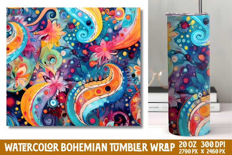Seamless Watercolor Bohemian Tumbler Wrap