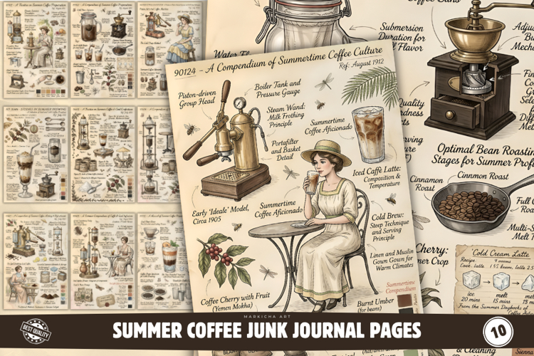 Summer Coffee Junk Journal Pages