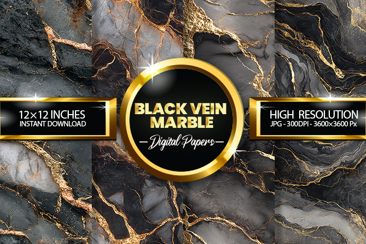 Black Vein Marble Digital Papers - 04 Variations