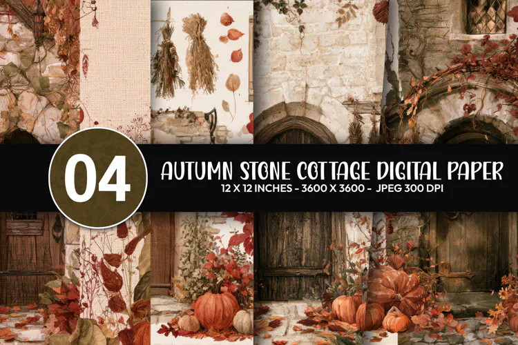 Autumn Stone Cottage Digital Paper