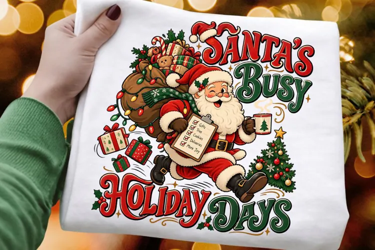Santa's Busy Holiday Days Christmas Sublimation Design