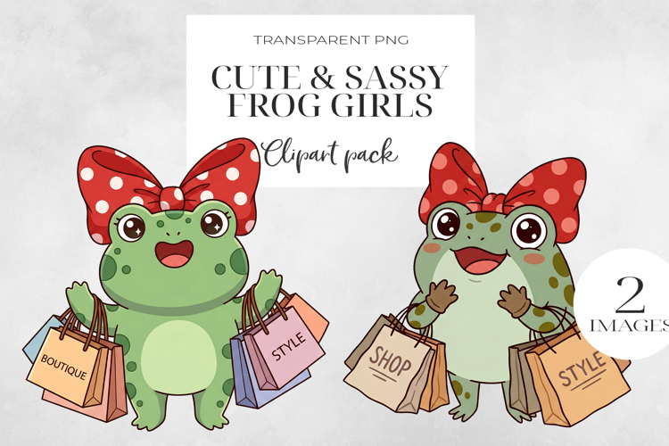 Cute Sassy Frog Girls PNG Clipart, Sublimation PNG.