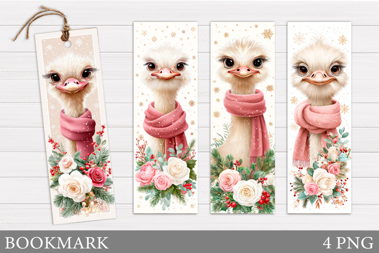 Christmas Ostrich Bookmark. Christmas Bookmark Printable