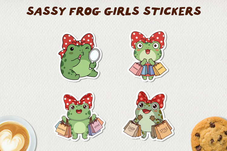 Sassy Frog Girls Stickers PNG Cute Kawaii Frog Clipart