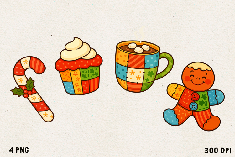 Patchwork Christmas Clipart | Cute Holiday PNG