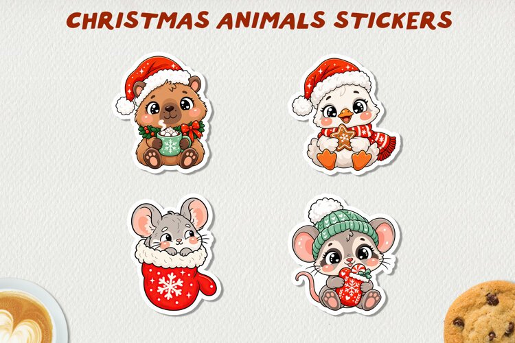 Cute Christmas Animals Printable Stickers. example image 1