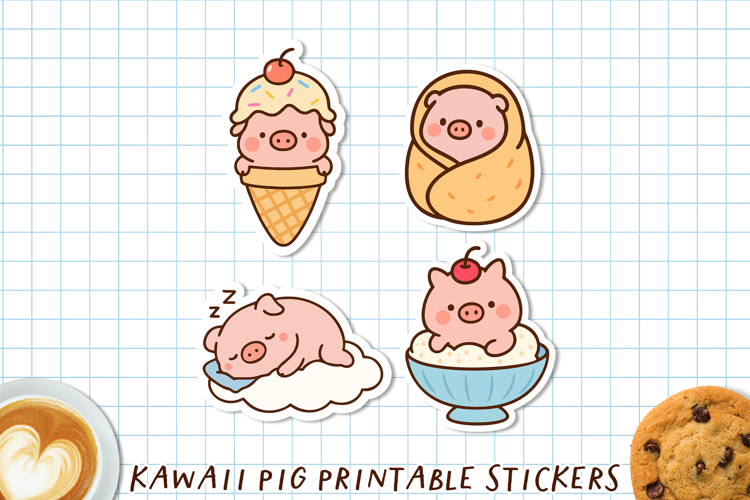 Kawaii Pig Stickers | Cute Cartoon Pigs PNG & Cricut Sheet.