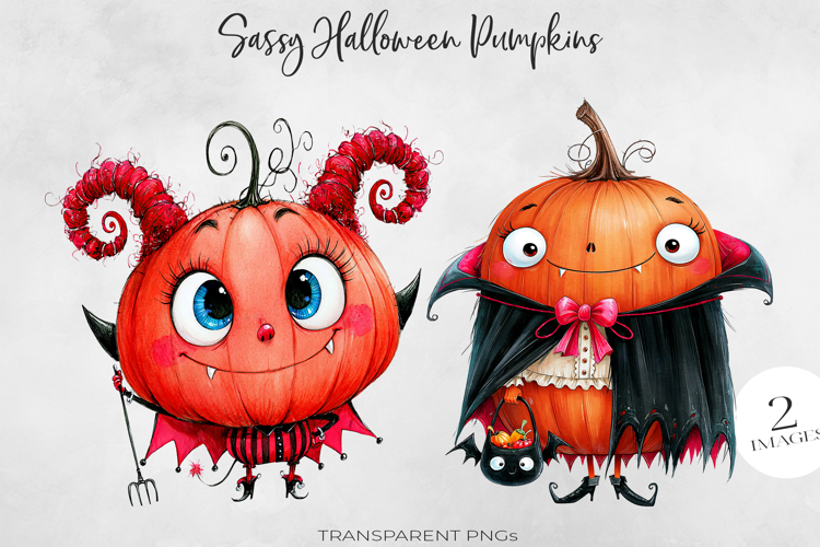 Sassy Halloween Pumpkin Clipart 2 PNGs