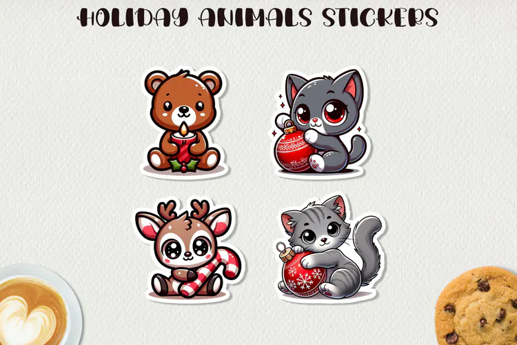 Cute Christmas Animals Stickers Kawaii Holiday Stickers