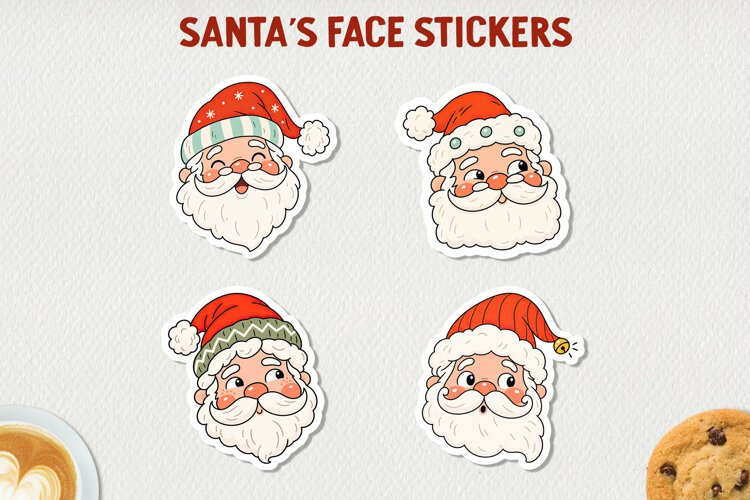 Santa Face Stickers, Cute Christmas Santa Stickers. example image 1