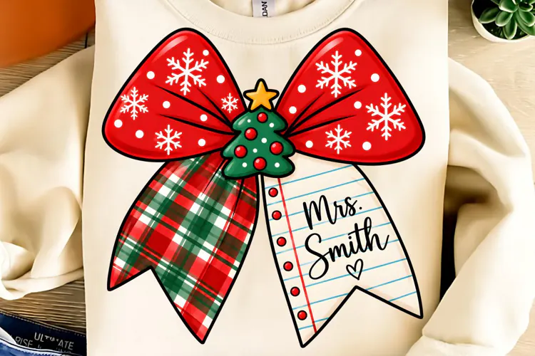 Teacher Christmas Pencil Bow Paper PNG, Funny Christmas PNG