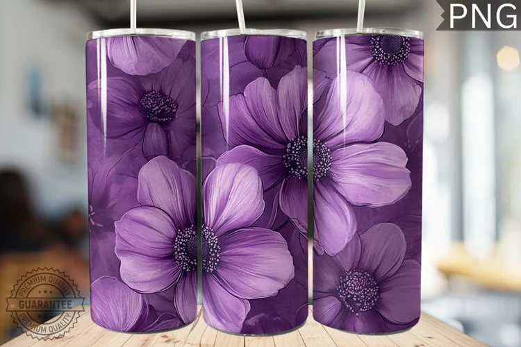 Purple Floral Tumbler Wrap - High Quality 300 Dpi