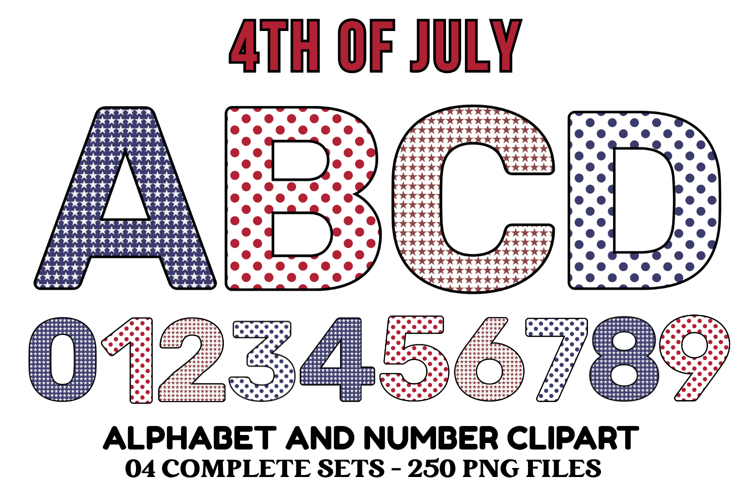 4th July Alphabet png clipart, independence letters doodle