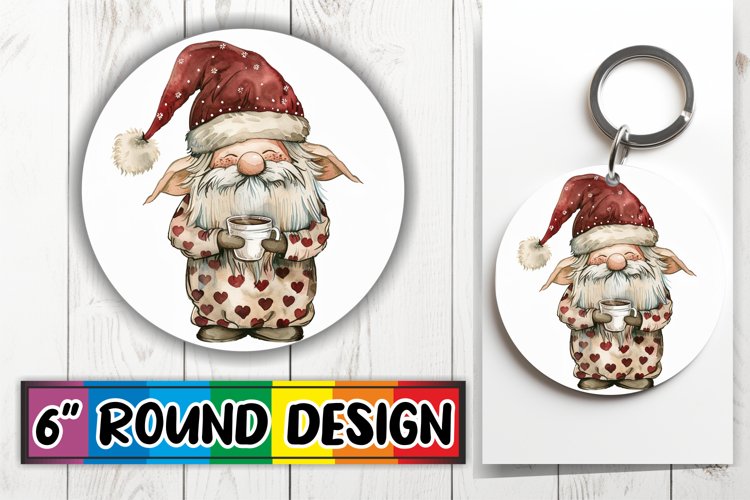 Winter Gnome Design Keychain Round Watercolor