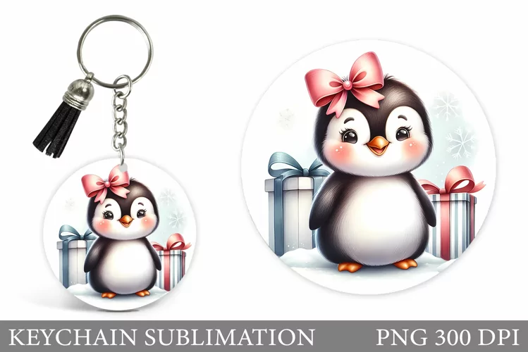 Christmas Penguin Keychain. Christmas Keychain Design