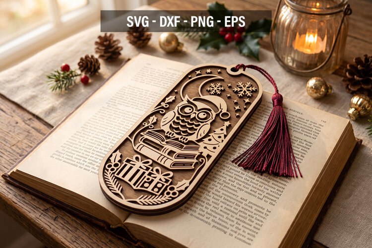Christmas Bookmark SVG, Owl Laser Cut Bookmark example image 1
