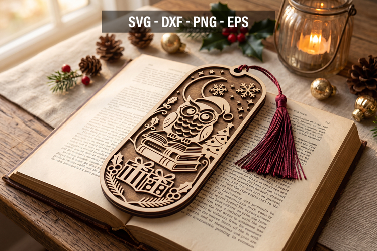 Christmas Bookmark SVG, Owl Laser Cut Bookmark
