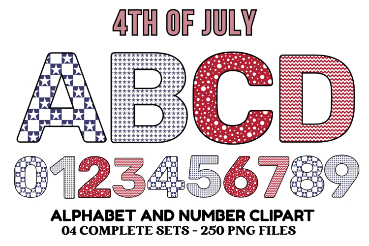4th July Alphabet png clipart, independence letters doodle