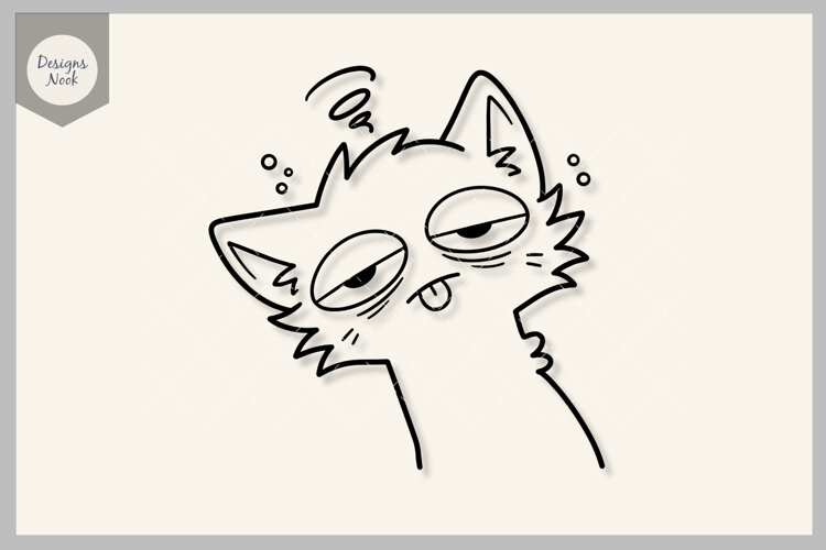 Tired Cat SVG, Exhausted Kitty Cut File, Funny Sleepy Cat example image 1
