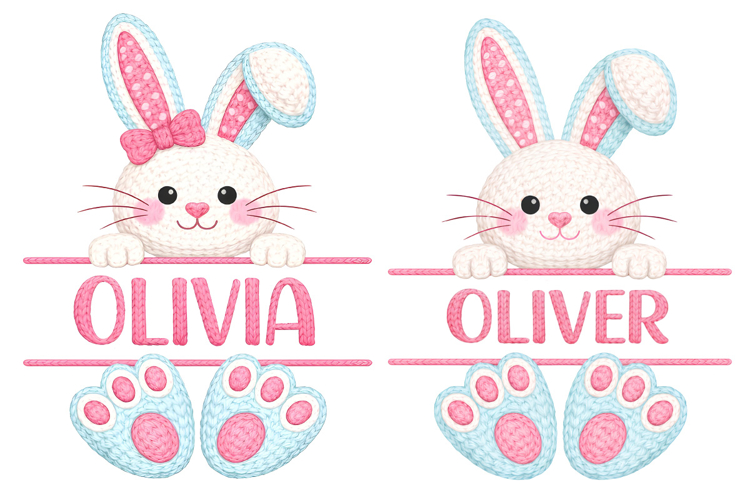 Easter Bunny Split Monogram Sublimation, Happy Easter PNG