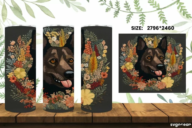 Embroidery Dog Tumbler Wrap | Skinny 20 oz| Sublimation