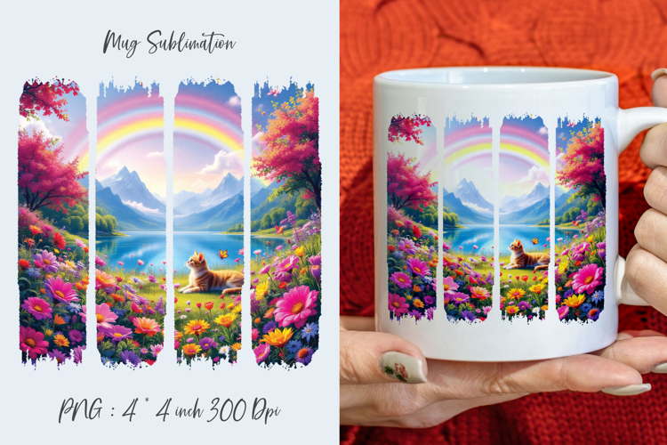 Fantasy garden, watercolor stripes, coffee mug sublimation